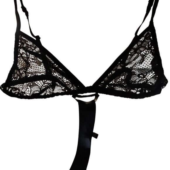 🐣2/$60🐣NWT Zara Black Satin Lace Triangle Bra Adjustable Straps Dainty Bra S - Picture 4 of 16